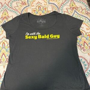 XL- women’s “I’m with the Sexy Bald Guy”- Universal Studios Grey Graphic T-Shirt